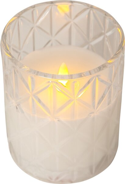 Biała woskowa świeca LED w szkle Star Trading Flamme Romb, wys. 12,5 cm