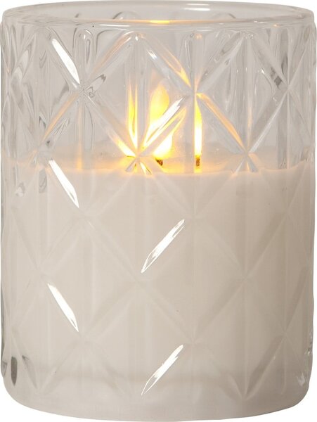 Biała woskowa świeca LED w szkle Star Trading Flamme Romb, wys. 12,5 cm