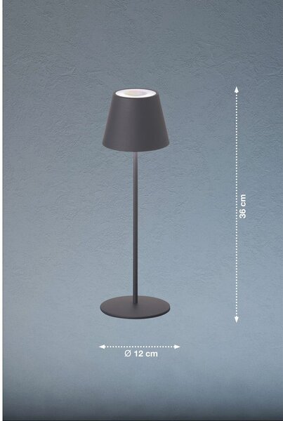 Szara lampa stołowa LED z metalowym kloszem, ściemniaczem i czujnikiem ruchu (wys. 38 cm) Consenza – Fischer & Honsel