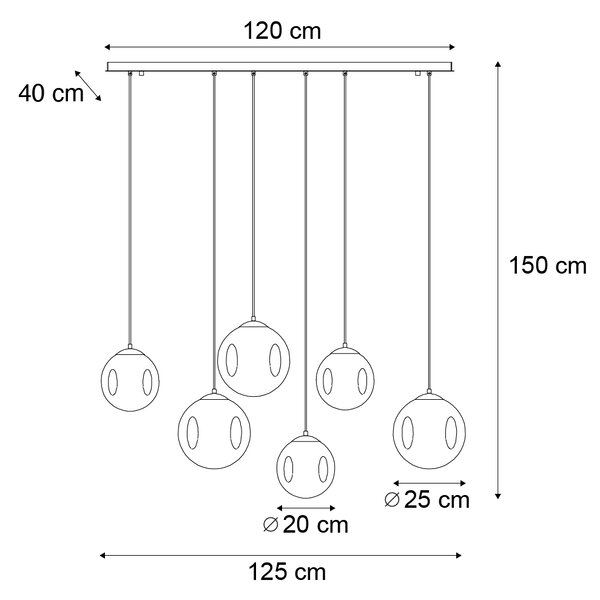 Lampa wisząca w stylu Art Deco czarna z owalną płytą sufitową i przydymionym szkłem 6-źródeł światła - Douglass Oswietlenie wewnetrzne