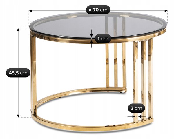 Zestaw Stolików Kawowych TRITON 50 cm/70 cm Szary/Złoty Glamour