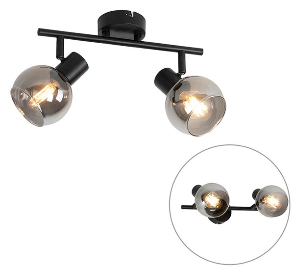 Lampa sufitowa Art Deco czarna z przydymionym szkłem 2-źródła światła - Vidro