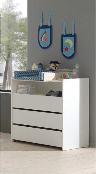 Biała niska komoda dziecięca z litego drewna sosnowego z przewijakiem 90x106 cm KIDDY – Vipack