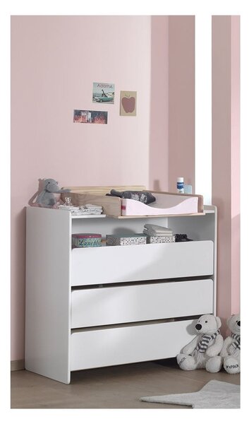 Biała niska komoda dziecięca z litego drewna sosnowego z przewijakiem 90x106 cm KIDDY – Vipack