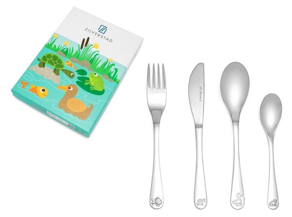 Sztućce dla dzieci ze stali nierdzewnej w kolorze srebra 4 szt. Water life – Zilverstad