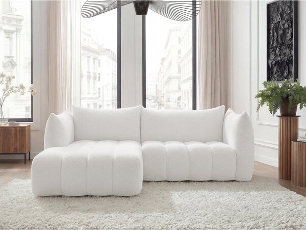 Biały narożnik z materiału bouclé (lewostronny/z szezlongiem) Azra – Bobochic Paris