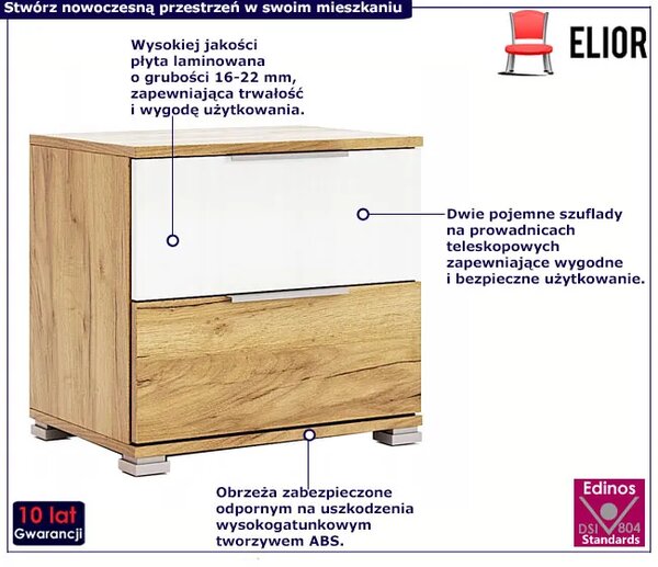 Szafka nocna z szufladami dąb craft + biały C1-A88