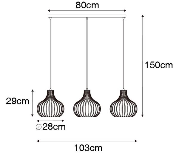 Nowoczesna lampa wisząca brązowa owalna 3-światłowa - Saffira Oswietlenie wewnetrzne