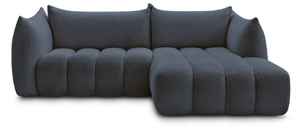 Ciemnoniebieski narożnik z materiału bouclé (prawostronny/z szezlongiem) Azra – Bobochic Paris
