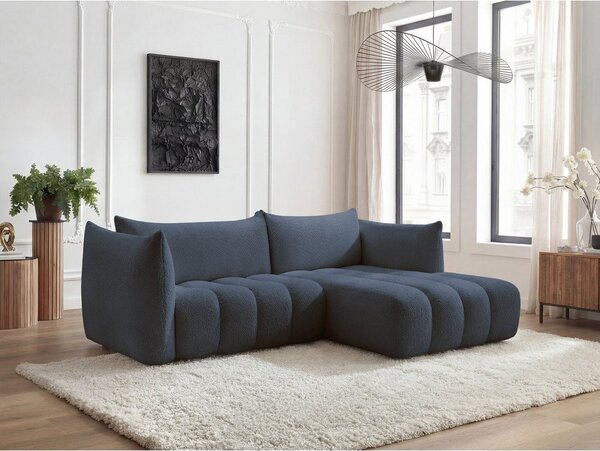 Ciemnoniebieski narożnik z materiału bouclé (prawostronny/z szezlongiem) Azra – Bobochic Paris
