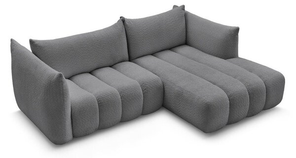 Szary narożnik z materiału bouclé (prawostronny/z szezlongiem) Azra – Bobochic Paris