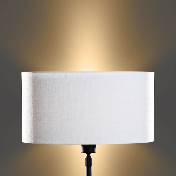 Lampa stołowa czarna z owalnym abażurem lnianym białym 35 cm - Parte