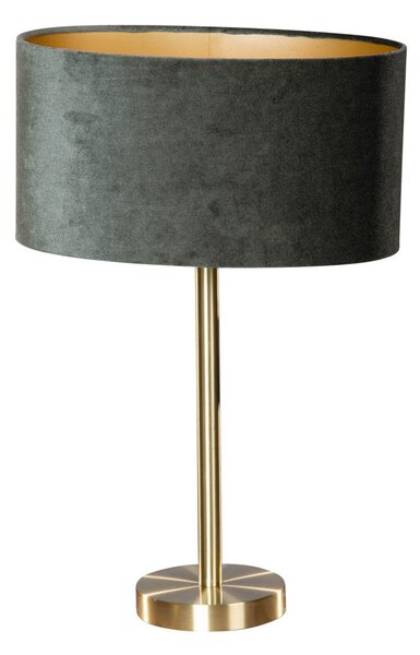 Lampa stołowa mosiężna z owalnym aksamitnym abażurem zielonym 35 cm - Simplo