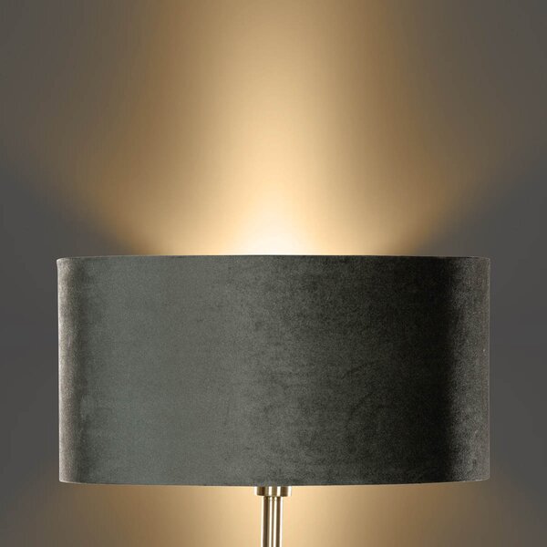 Lampa podłogowa mosiężna z owalnym aksamitnym abażurem zielonym 50cm - Simplo