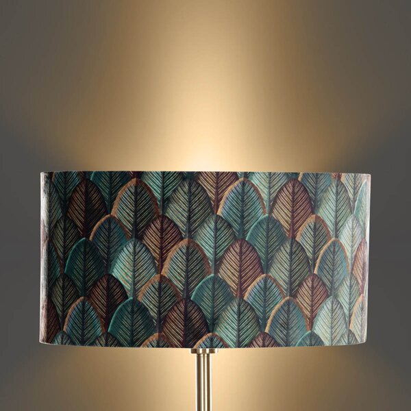 Lampa podłogowa mosiężna z owalnym aksamitnym abażurem w designie liści 50cm - Simplo