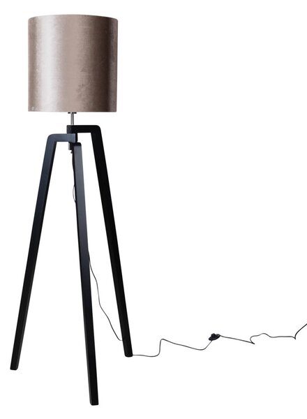 Lampa podłogowa Puros - czarna z abażurem z weluru taupe 50cm