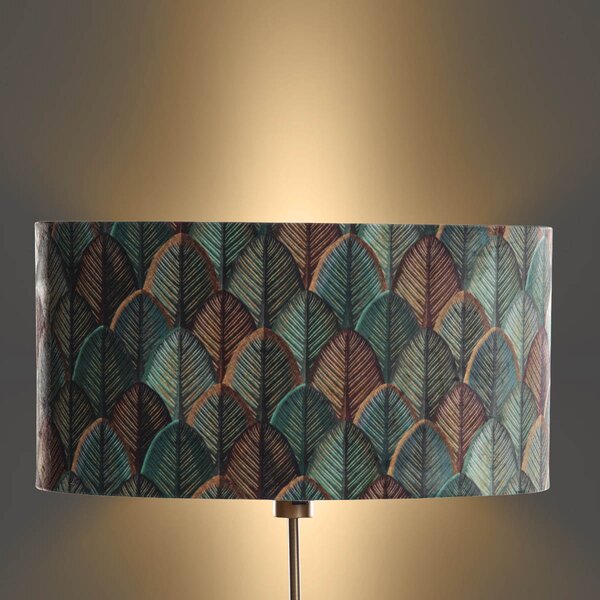 Lampa podłogowa brązowa z owalnym aksamitnym abażurem w designie liści 50cm - Parte