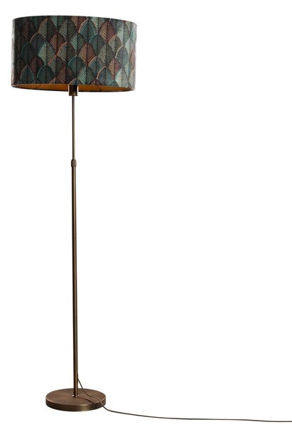 Lampa podłogowa brązowa z owalnym aksamitnym abażurem w designie liści 50cm - Parte