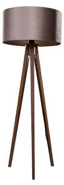 Lampa podłogowa na trójnogu z drewna orzechowego z abażurem z weluru taupe 50 cm - Tripod Classic