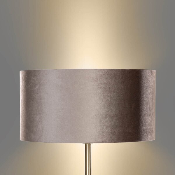 Lampa podłogowa mosiężna z welurowym abażurem taupe 50cm - Simplo