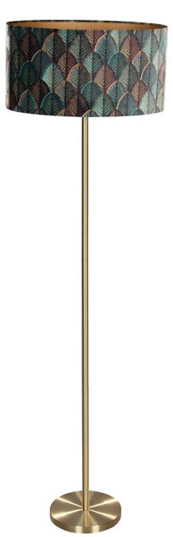 Lampa podłogowa mosiężna z owalnym aksamitnym abażurem w designie liści 50cm - Simplo
