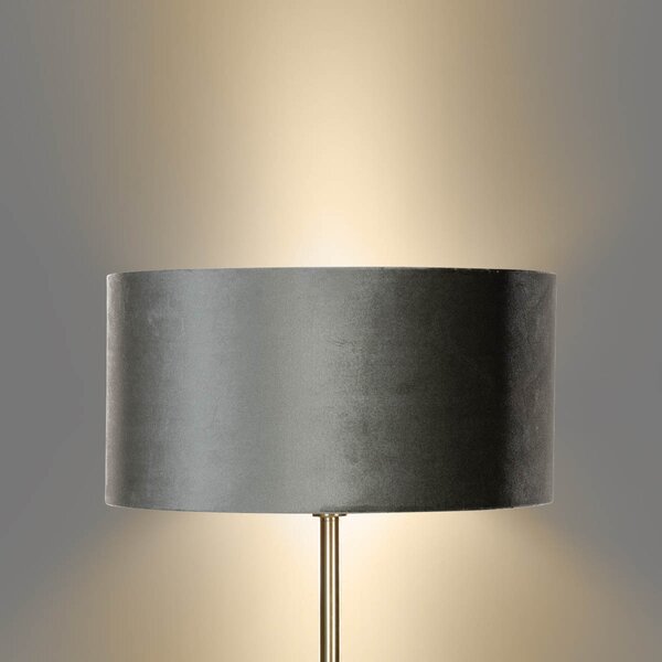 Lampa podłogowa mosiężna z welurowym abażurem zielonym 50cm - Simplo