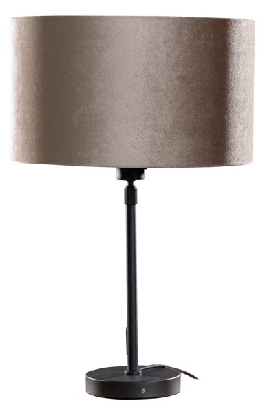 Lampka stołowa czarna z abażurem z weluru taupe 35 cm - Parte