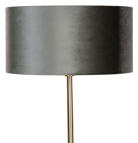Lampa podłogowa mosiężna z welurowym abażurem zielonym 50cm - Simplo