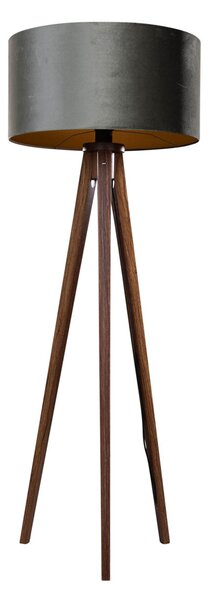 Lampa podłogowa na trójnogu z drewna orzechowego z zielonym aksamitnym abażurem 50 cm - Tripod Classic