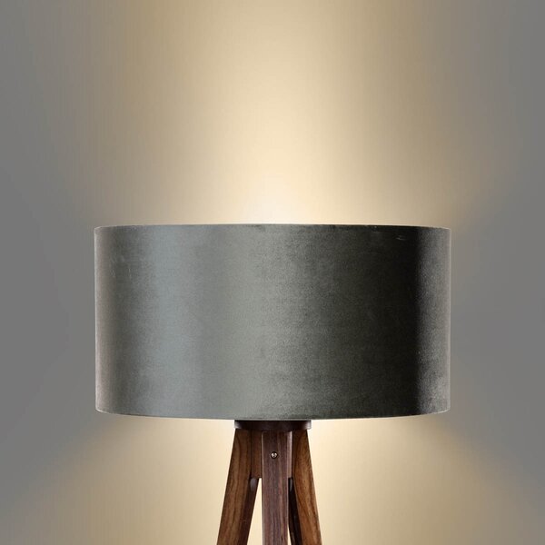 Lampa podłogowa na trójnogu z drewna orzechowego z zielonym aksamitnym abażurem 50 cm - Tripod Classic