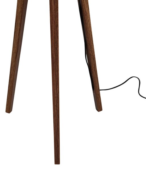 Lampa podłogowa na trójnogu z drewna orzechowego z abażurem z aksamitu w kolorze brązu, 50 cm - Tripod Classic