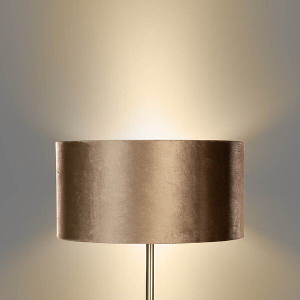 Lampa podłogowa mosiężna z welurowym abażurem w kolorze brązu 50 cm - Simplo