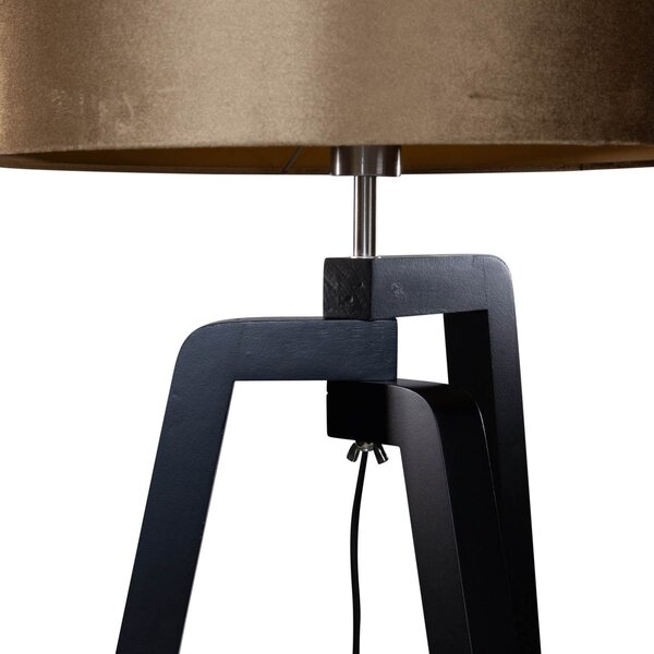 Lampa podłogowa czarna z aksamitnym abażurem w kolorze brązu 50 cm - Puros