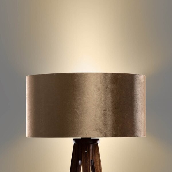 Lampa podłogowa na trójnogu z drewna orzechowego z abażurem z aksamitu w kolorze brązu, 50 cm - Tripod Classic