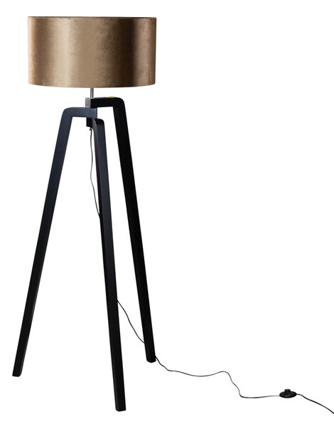 Lampa podłogowa czarna z aksamitnym abażurem w kolorze brązu 50 cm - Puros