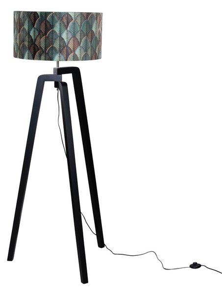 Lampa podłogowa czarna z aksamitnym abażurem w kształcie liści 50cm - Puros