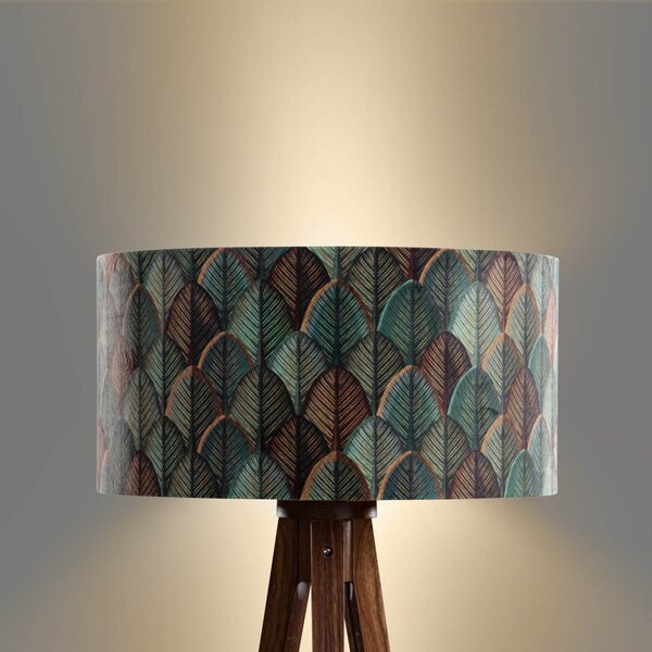 Lampa podłogowa z orzechowego drewna z aksamitnym abażurem o wzorze liści 50 cm - Tripod Classic