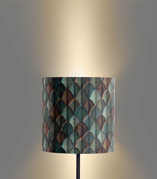 Lampa podłogowa czarna z aksamitnym abażurem w designie liści i złotym wnętrzem - Simplo
