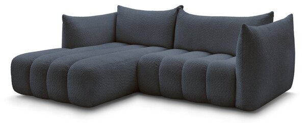 Ciemnoniebieski narożnik z materiału bouclé (lewostronny/z szezlongiem) Azra – Bobochic Paris