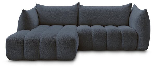 Ciemnoniebieski narożnik z materiału bouclé (lewostronny/z szezlongiem) Azra – Bobochic Paris
