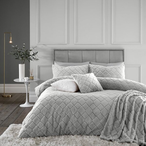 Szara pościel jednoosobowa z mikropluszu 135x200 cm Cosy Diamond – Catherine Lansfield