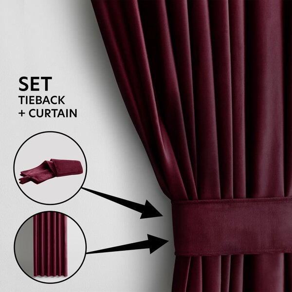Bordowa aksamitna zasłona częściowo zaciemniająca (dimout) 140x245 cm Eyelets – Restilo