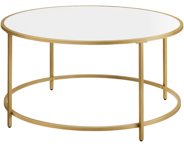 Stolik kawowy okrągły ława do salonu okrągły szklany złoty 84cm z białym blatem