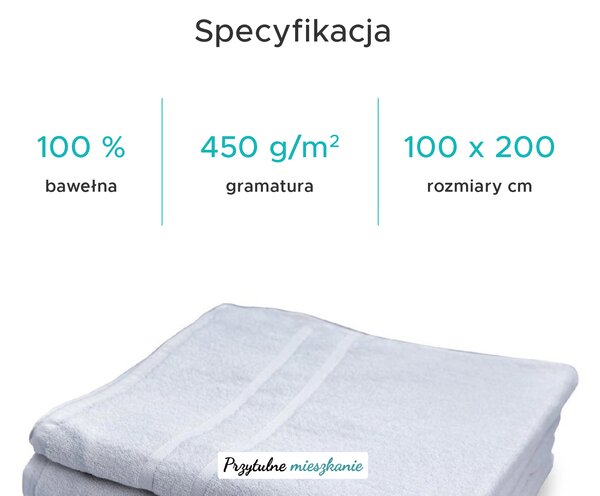 Ręcznik kąpielowy hotelowy Deluxe 100 x 200 cm biały, 100% bawełna