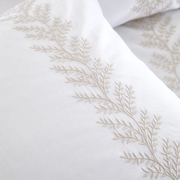 Biało-beżowa bawełniana pościel dwuosobowa 200x200 cm Embroidery Leaf – Bianca