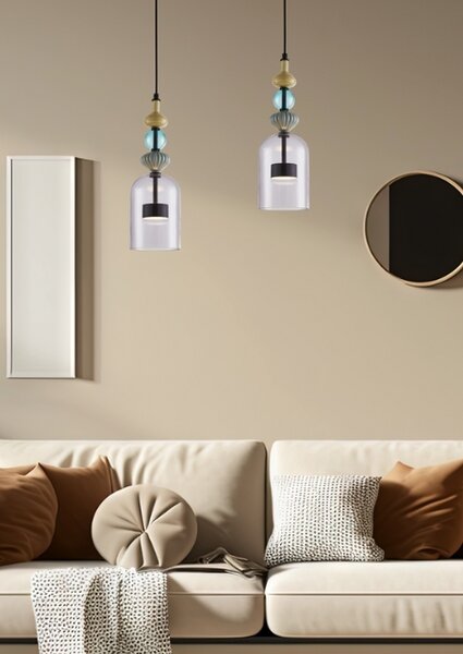 Czarna lampa wisząca ze szklanym kloszem - K396 M3-S51