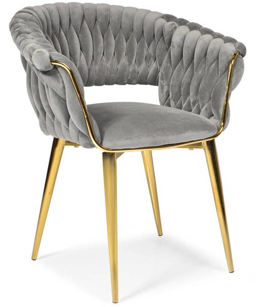 Tapicerowane krzesło glamour plecione IRIS LUX - szare