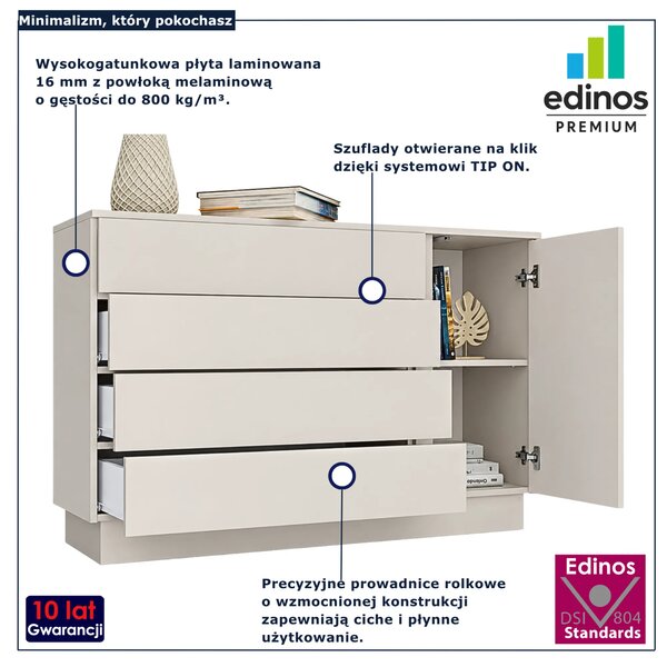 Kaszmirowa elegancka komoda z 4 szufladami i szafką H2-W74