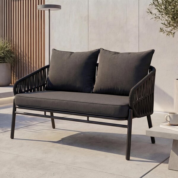 Ławka ogrodowa aluminiowa HWC-P90, sofa ogrodowa, ławka ogrodowa, plecionka linowa, tkanina/materiał (180 g/m²) ~ antracyt