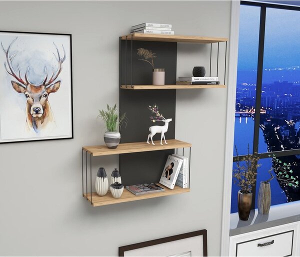 Antracytowo-naturalna wielopoziomowa półka w dekorze sosny 65 cm Destan – Kalune Design